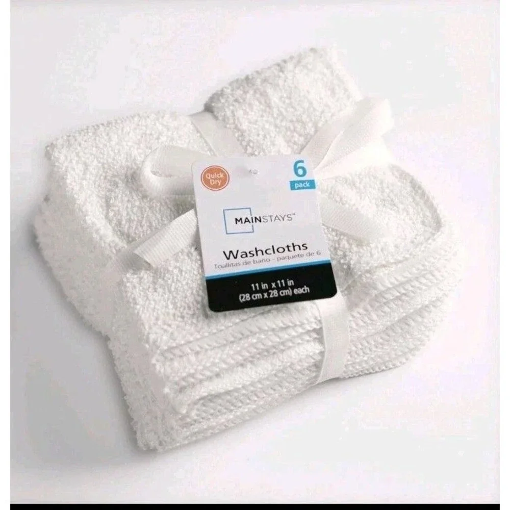 MAINSTAYS Cotton Washcloth Pack - 6 pack White Buy more and Save NWT